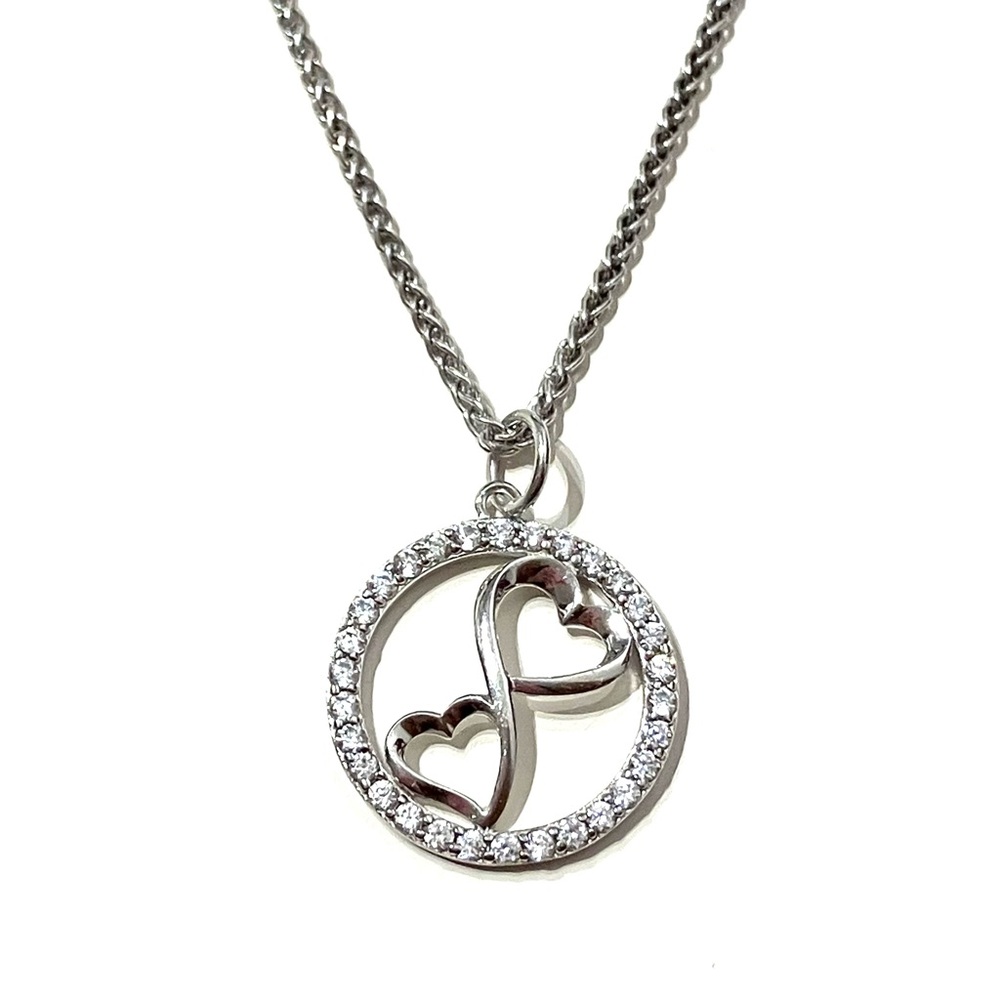 Sterling Silver 925 CZ Infinity Heart Circle Pendant Necklace